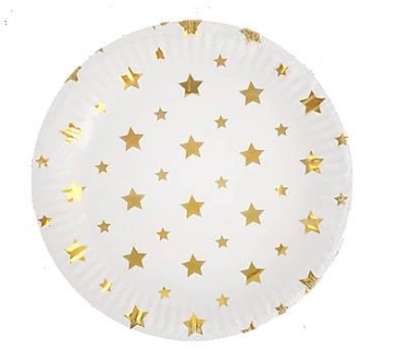 Одноразовые тарелки 18 см. 'Белые. Золотые звезды', (10 шт;уп)