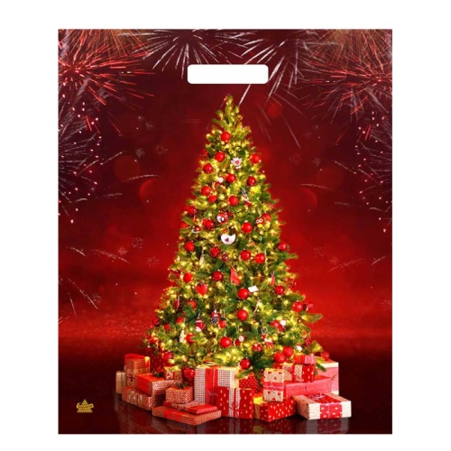 Пакет ПЭ с вырубной ручкой 38х45+3см (60) 50 шт (Елочное сияние) НГ ламинация Тико, ВУР61257