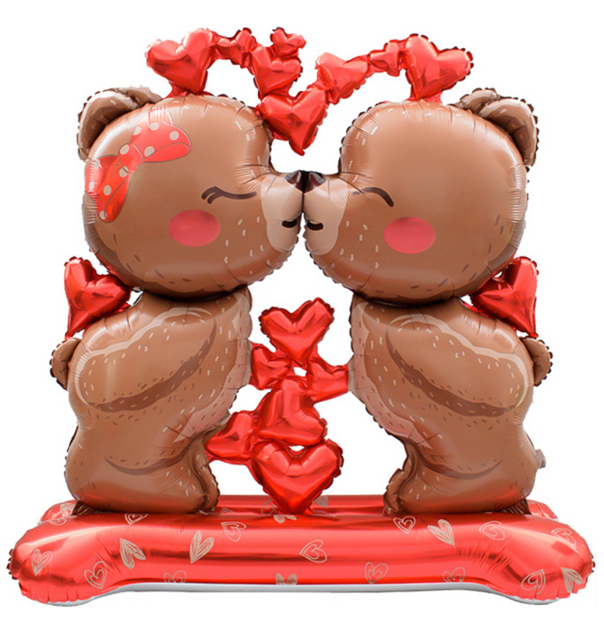 Шар 3D (59"/150 см), Фигура на подставке, влюбленные мишки, 1 шт, 27291
