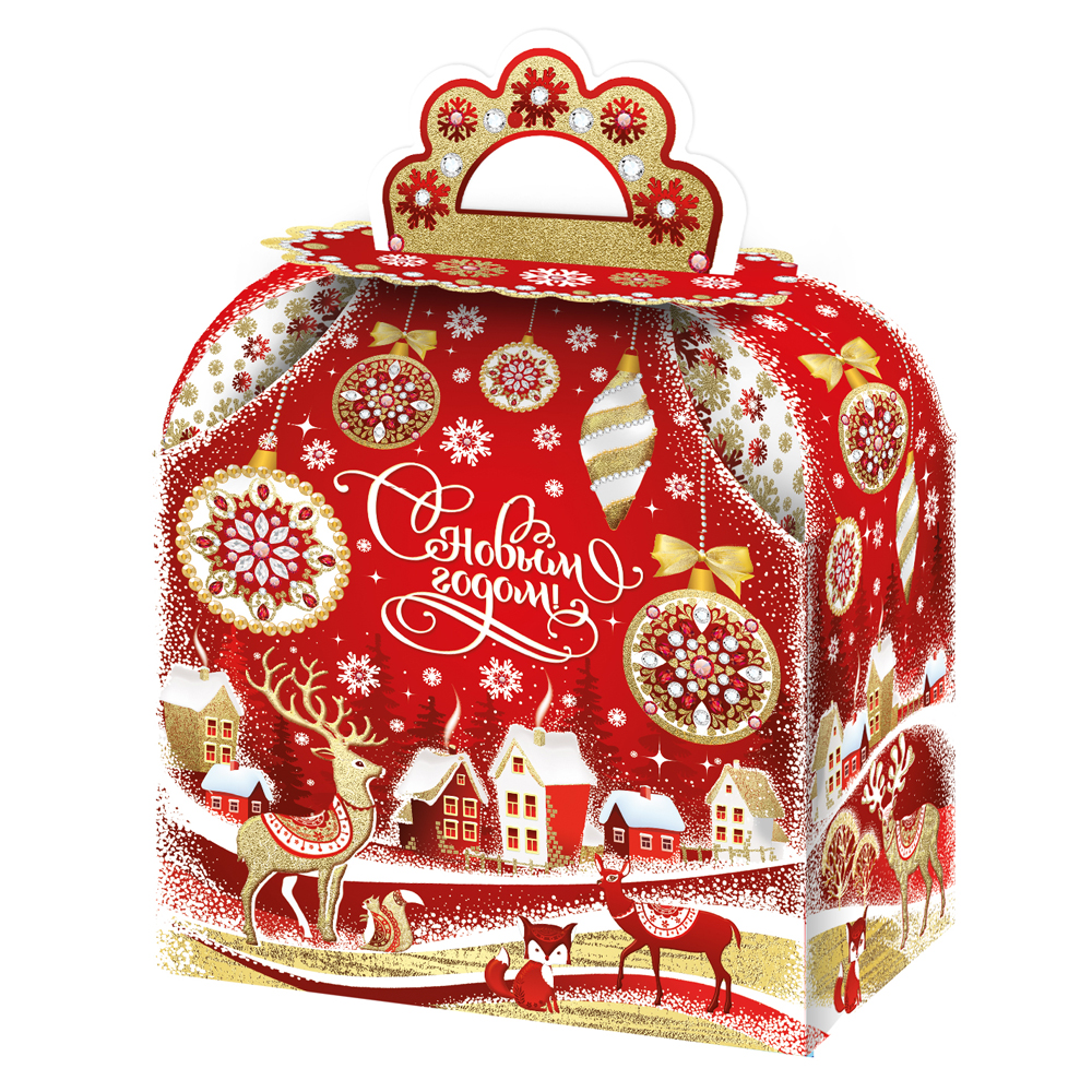 Новогодняя упаковка 'Ларец' с тиснением фольгой, 1000 гр, картонная подарочная коробка, 15010648