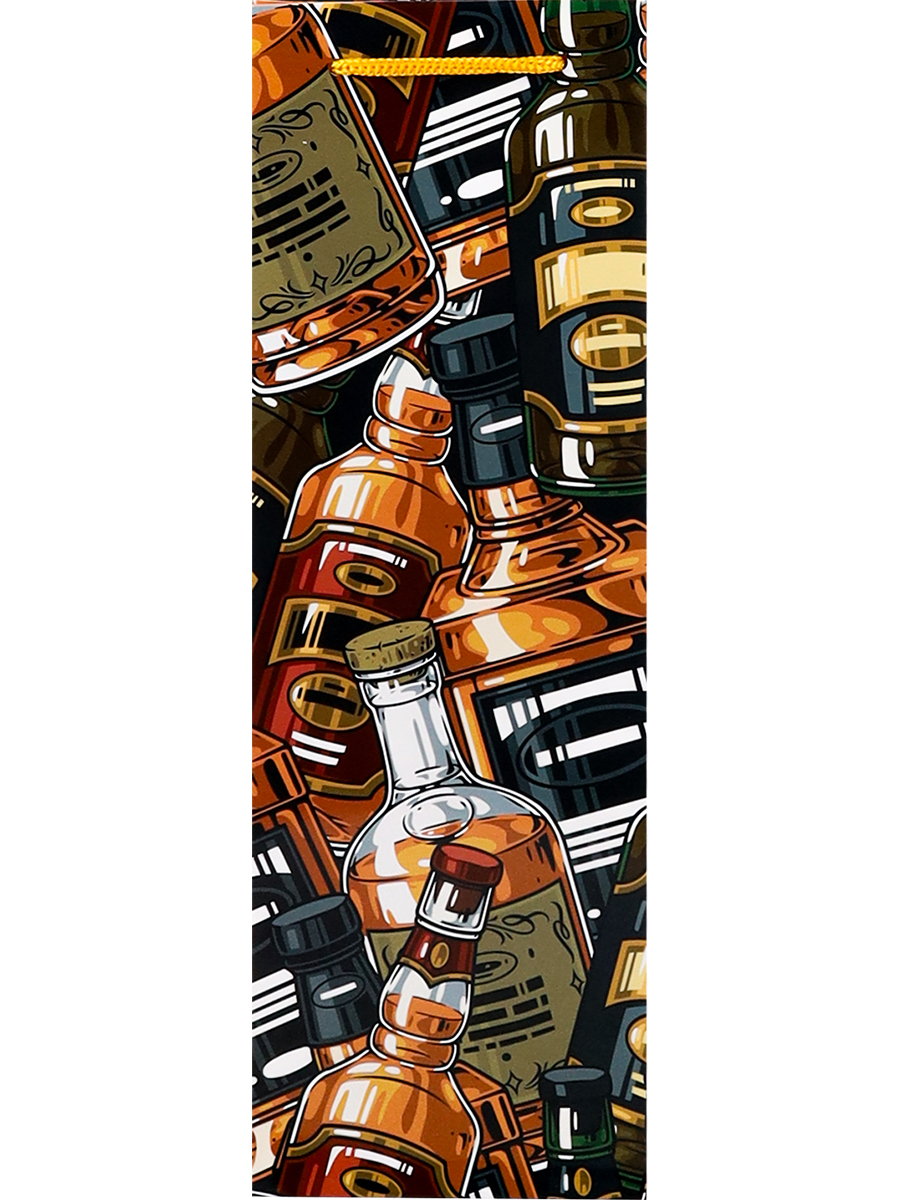 Пакет подарочный с глянцевой ламинац. 12х36х8,5 см, (Bottle) Алкоголь, 157 гр, ПКП-9131