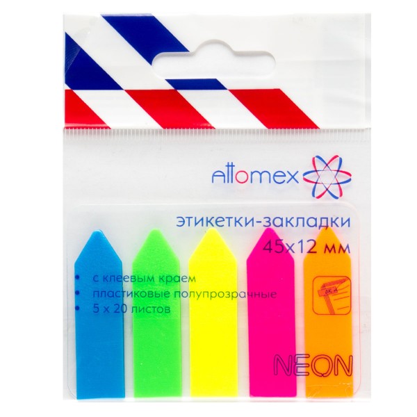 Закладки-самоклеящиеся Attomex 42х12 мм., пластик., полупрозр., европодвес 2011700