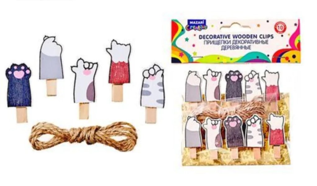 Прищепки декоративные деревянные ЛАПКИ (10 шт;уп), размер 3.5 х 0.7 см, M-1537