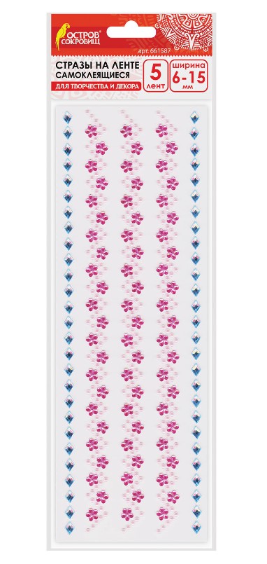 Стразы самоклеящиеся 'Цветочная волна', 6-15 мм , 5 лент , ассорти, 661587