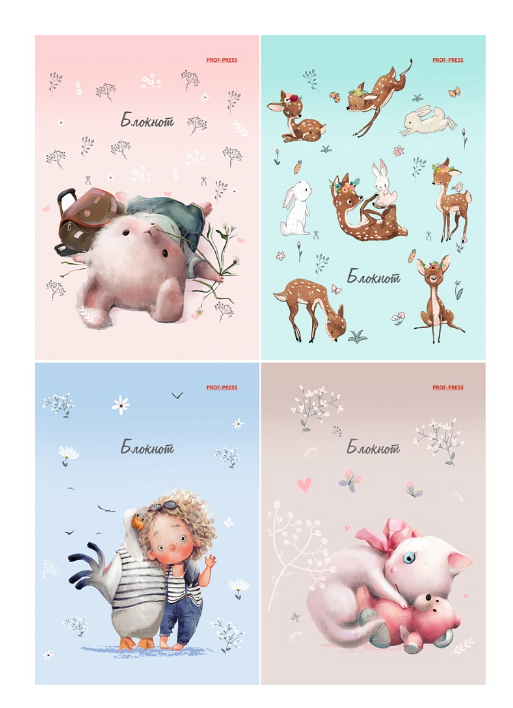 БЛОКНОТ А6 24л. ПАСТЕЛЬНЫЕ ЖИВОТНЫЕ, ассорти, на скрепке, цвет.мелов.обл, блок-офсет, Б24-6252