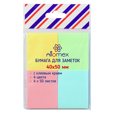 Клейкая бумага для заметок 'Attomex' 40x50 мм , 50 листов , офсет 75 г;м², 2010201