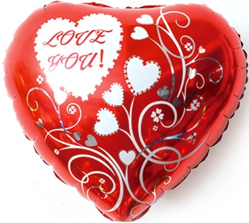 Шар фольга 'Сердце' 18;46 см.,'Love You', красный, 180765