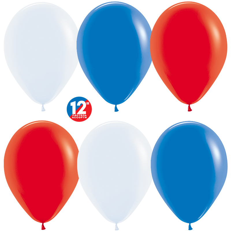 Шар 12х30 см, Ассорти, Триколор, пастель, (50 шт;уп), 114828