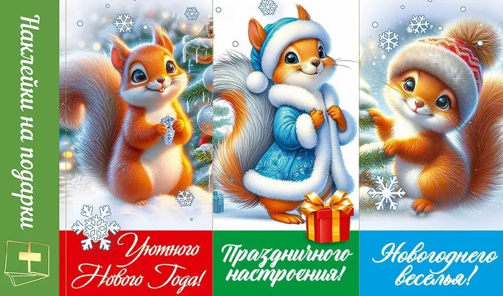 Новогодные наклейки на подарки в ассортименте, (1 шт), 5.0001581/1582/1583/1584