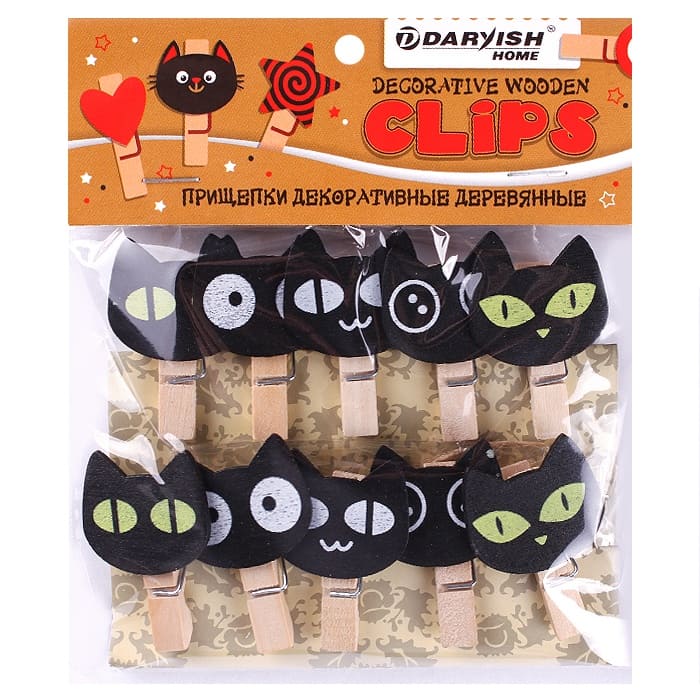 Прищепки декоративные Darvish 'Чёрный кот', дерево, 10 шт.;уп., DV-H-1075