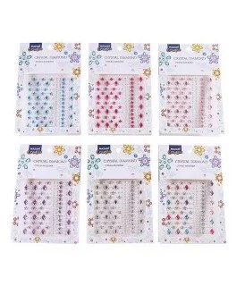 Стразы-наклейки акриловые АССОРТИ, 10,4х16 см, 6 дизайнов, ОПП-упаковка с европодвесом, M-8645