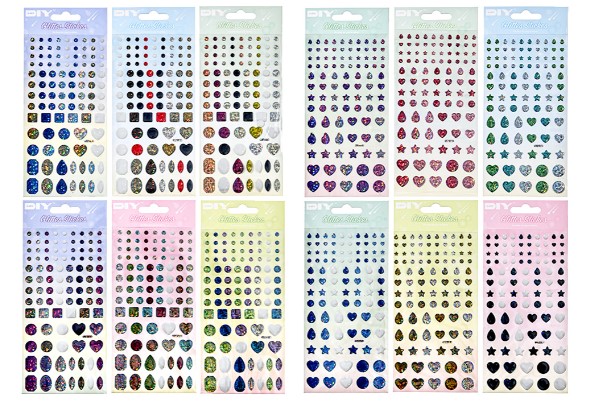 Наклейки-стразы декоративные 12 дизайнов, М-8603