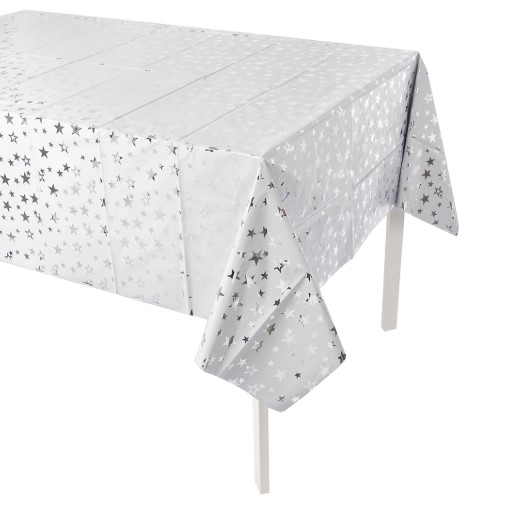 Скатерть одноразовая, Звезды Люкс, Белый/Серебро, Металлик, 137х183 см, 1 шт, 6233576н-й