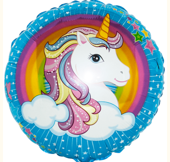 Шар фольга Flexmetal  (18''/46 см) Круг, Нежный единорог в облаках, Голубой, 1 шт. 401586