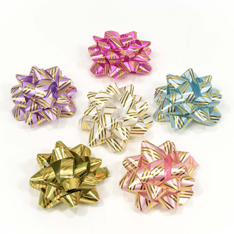 Бант-звезда OMG 'Золотая полоска' 6,3 см, 12 шт, на липучке, ассорти, OM500566-63