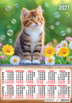 Календарь листовой А2, 2027 год, Кошки. Летний день, ПО-27-104