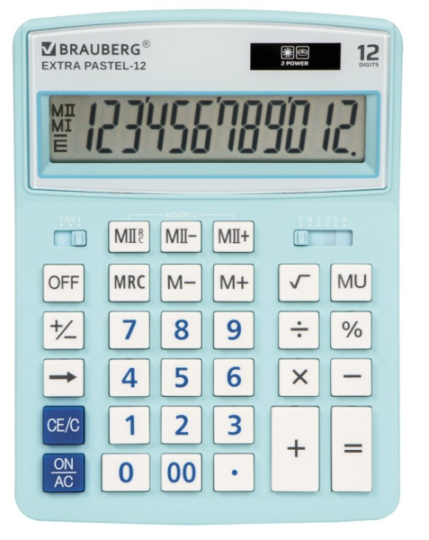 Калькулятор настольный BRAUBERG EXTRA PASTEL-12-LB (206x155 мм), 12 разрядов, ГОЛУБОЙ, 250486