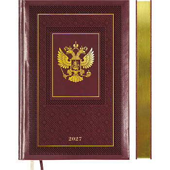 Ежедневник датированный 2027г A5 336л "Symbol"бордовый тв.обл. иск.кожа с поролоном, 2 ляссе 2232722