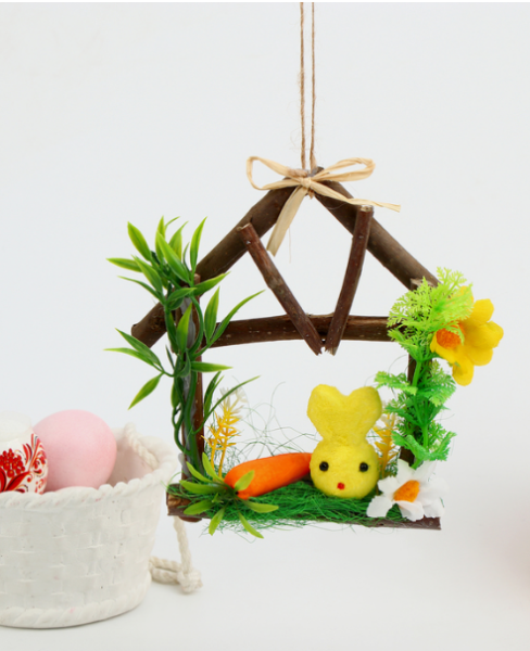 Декоративная пасхальная подвеска, Зайчик в домике, 4х14х15,5 см, 9954550