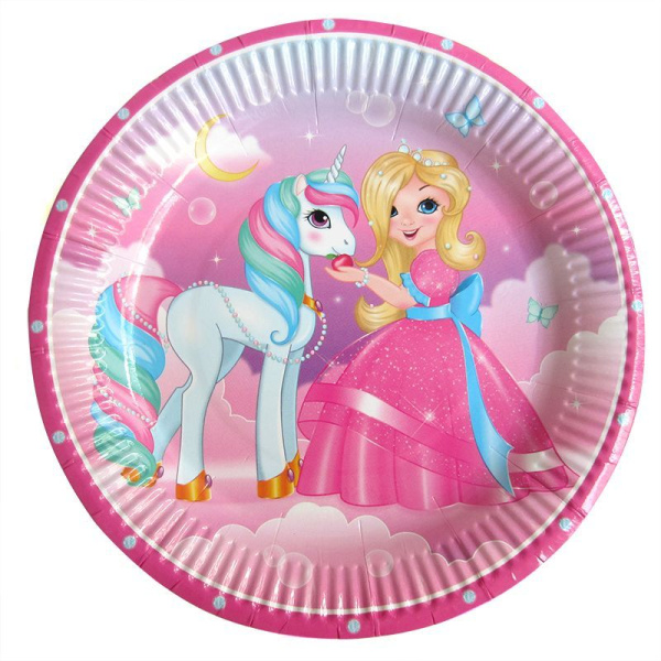 Набор тарелок бумажных 18 см ,'Принцесса Мия и Единорог', (6 шт;уп), 701023