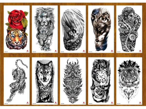 Татуировка-наклейка (12х19 см) Животные ч;б, ТА-1766