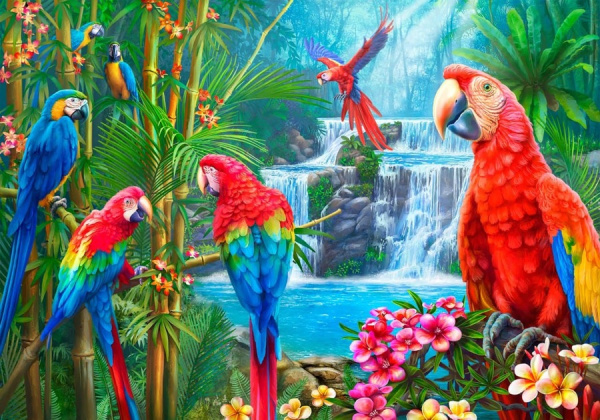 Картина по номерам 40х50 см, 'Яркие Ара', ХК-8016