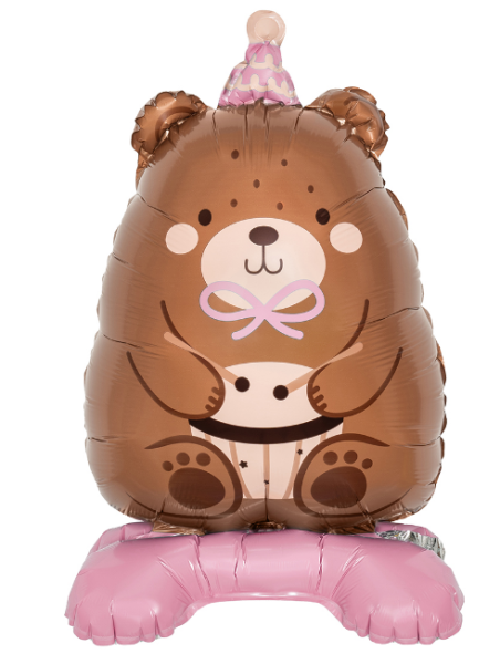 Шар 3D (24"/61 см), Фигура, мишка в розовом колпачке, 1 шт, 26941P