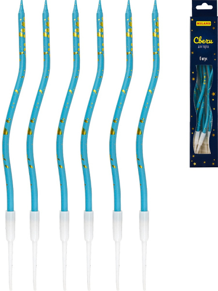 Свечи для торта на подставке 'Сияние', 0,4х12 + 4 см, (6 шт), бирюзовые, С-2054