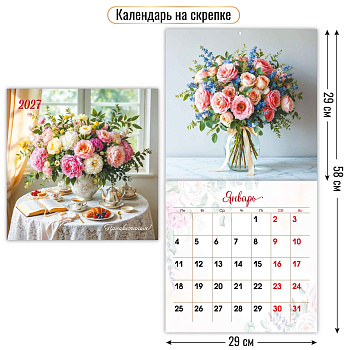 Календарь на скрепке (квадрат), 2027, Цветы,  290х290 мм., 10288