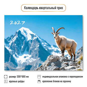Календарь квартальный трёхблочный, 2027, Символ года 3, 300×690 мм., 10015