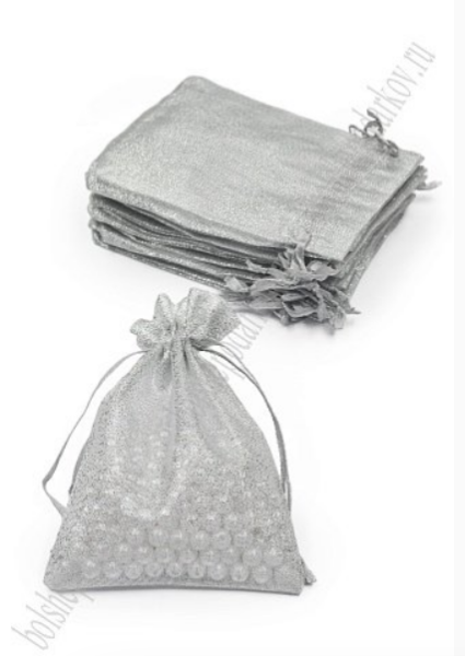 Мешочек из парчи 10х14 см, серебро, (50 шт/уп), 444-510